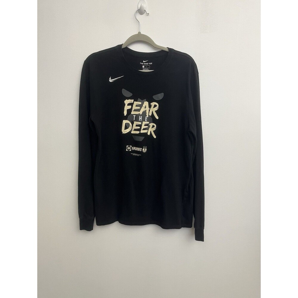 Nike Dri Fit Milwaukee Bucks 2019 Fear The Deer Playoff Long Sleeve Shirt Size L